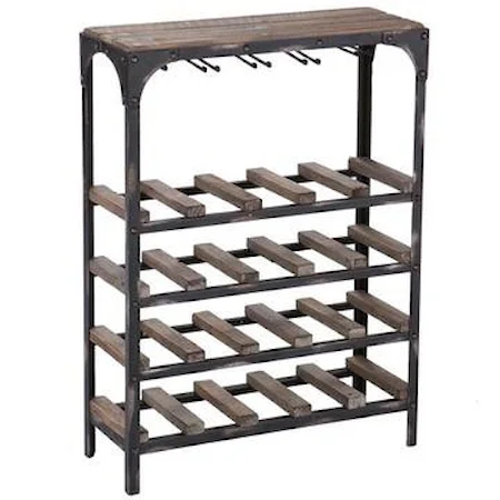 Industrial Rustic Plank Wine Rack with Glass Hanging Rack